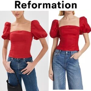 Reformation Marella Linen Top - Red sz 0 NWT